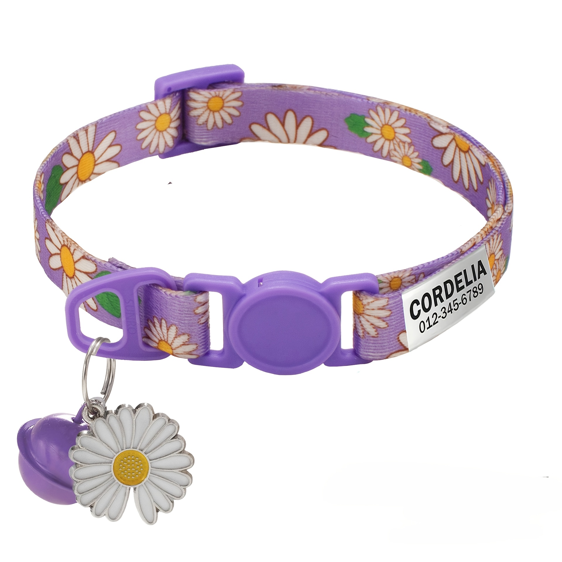 TEMU 1 Personalized Daisy Safety Cat Collar - Simple & Id Tag With Engraved Name And Owner Phone Number, For Cats And Dogs
