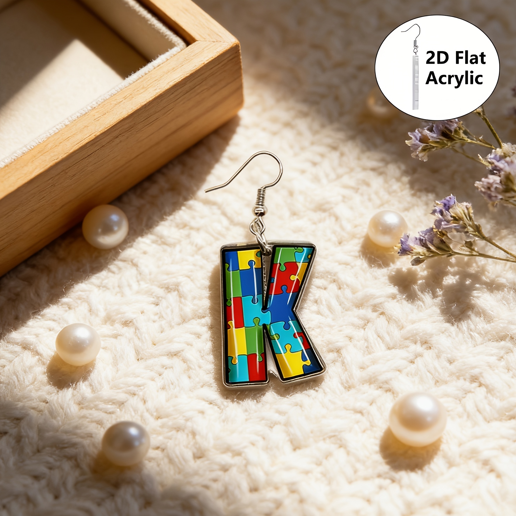 Cute "OK" Autism Puzzle Acrylic Cartoon Earrings