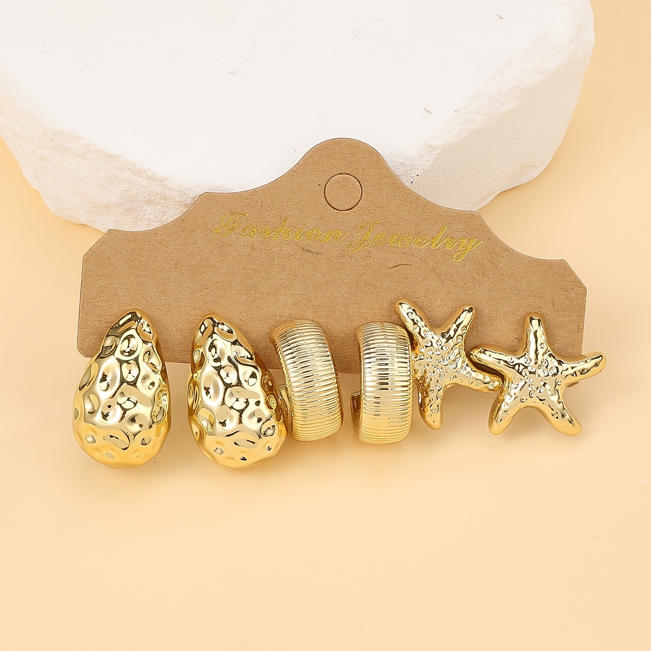 TEMU 6-18 stuks/set Modieuze & Gouden Zeester, Schelp, Gladde Waterdruppel, Getextureerde C-vormige Oorbellen Set, Geschikt voor Zomervakantie &