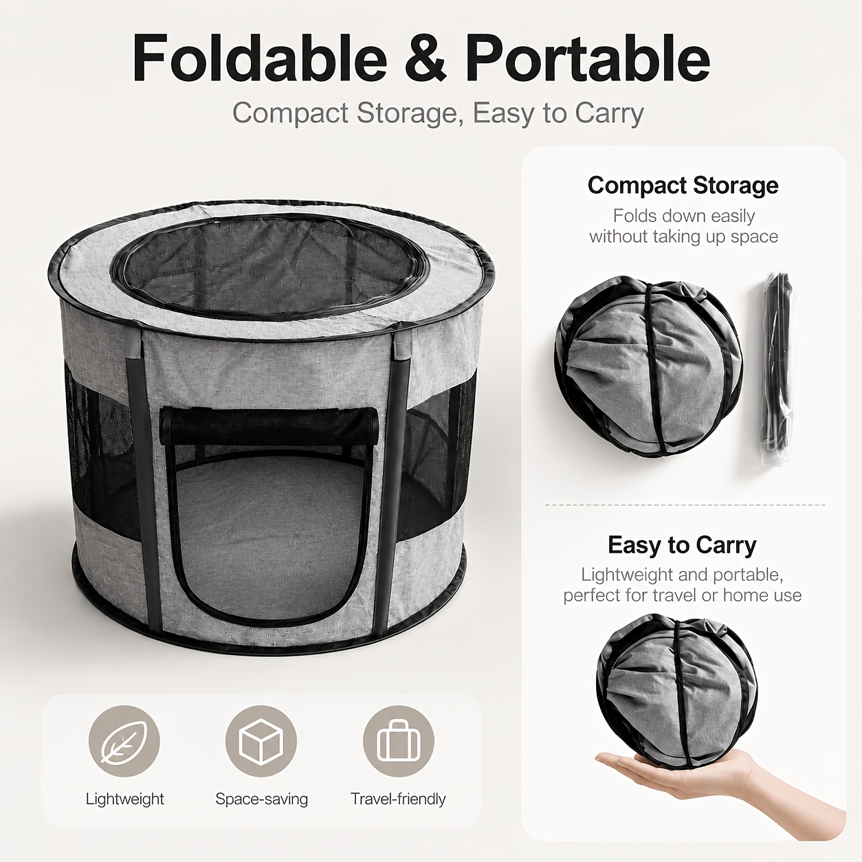 Foldable Portable Pop-Up Pet Playpen with Breathable Mesh Panels