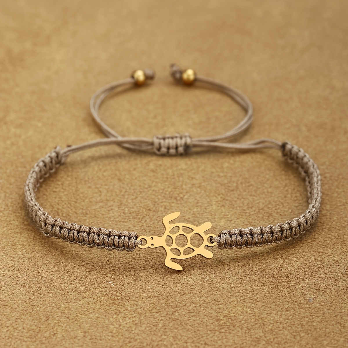 Image of A 304 Stainless Steel Sea Turtle 18k Gold-plated Bracelet, A Simple Adjustable Hand-woven Nylon Rope Bracelet, A 12-color Matching Couple's Cord, Suitable For Daily Men And Women, A Gift