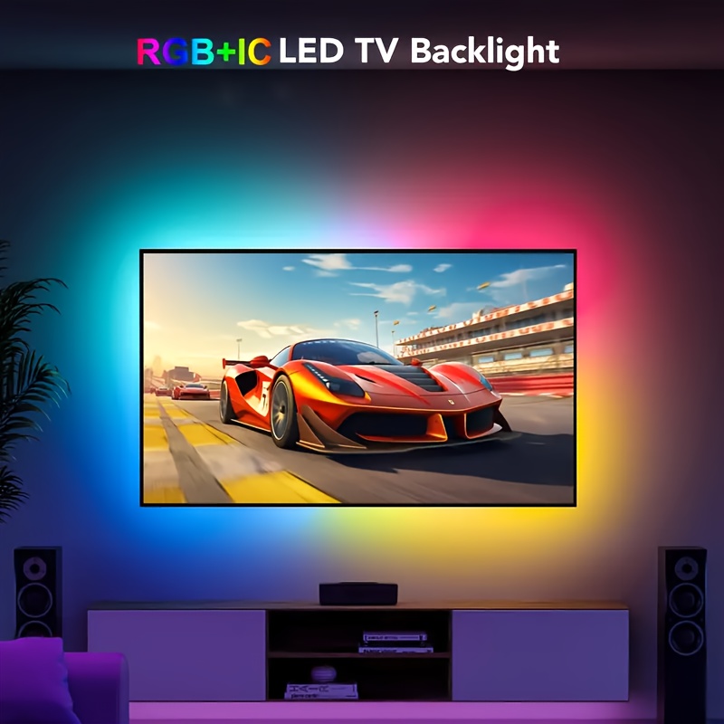 1бр RGB LED лента, захранвана от USB, управление чрез приложение, музикална синхронизация, таймер, регулируема яркост, многорежимно осветление за спалня, идеално за спалня, парти, Коледа, Хелоуин, подсветка на телевизор - неакумулаторна батерия за бутони