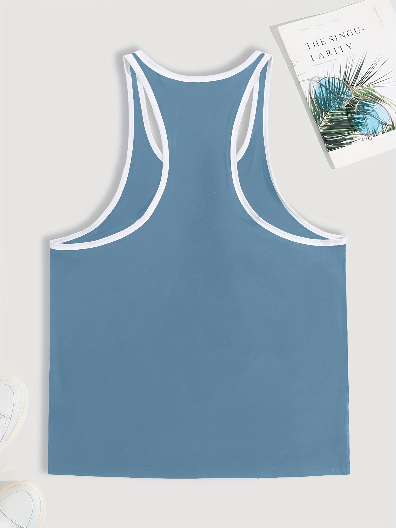 Men's Casual Solid Color Breathable Sports Tank Top - Quick-Dry Polyester Fabric, Stretchy Elastane Blend, Machine Washable, Ideal for Summer Activities and Casual Attire, Summer Tank Tops, PLUS SIZE