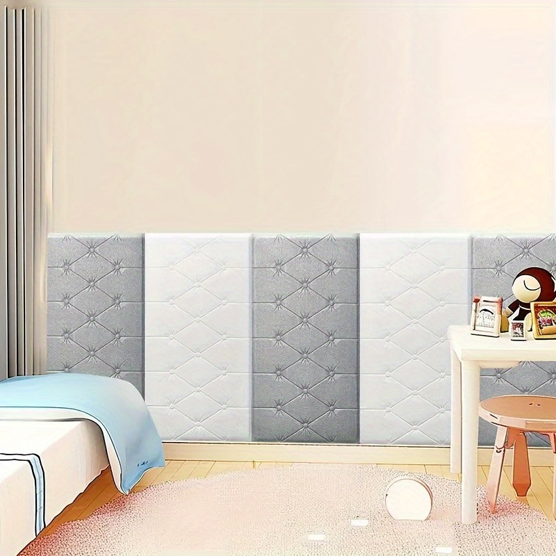 

5pcs 3d Foam Anti-collision Wall Sticker, Tatami Bedside Soft Bag Back Cushion Self-adhesive Wall Panels, Bedroom Wall Decoration, Bedside Wall Sticker