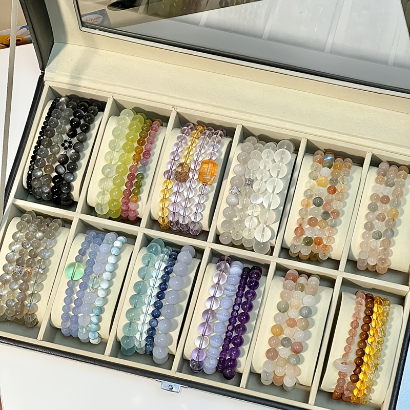 

Boîte à bijoux en avec affichage de bracelets en cristal, organisateur d'accessoires DIY avec couvercle, étui de rangement pour montres