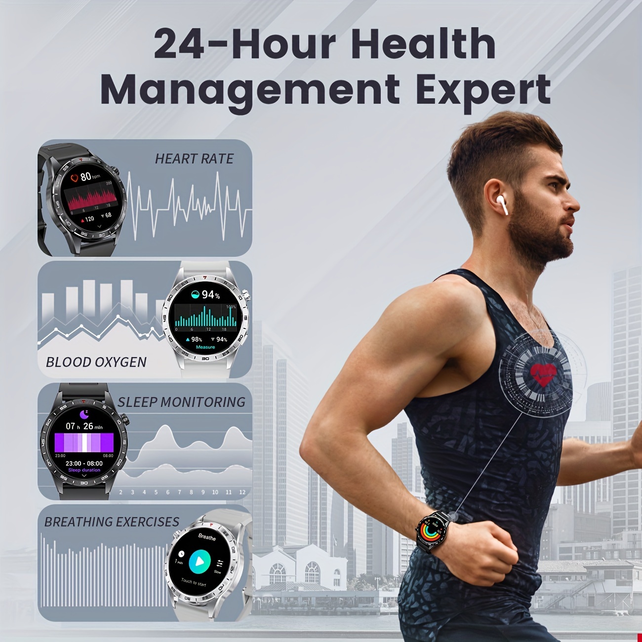 Montre Connectée SIEMORL pour Hommes - Écran AMOLED 1,43 Pouces Toujours Allumé avec Appel sans Fil, 110+ Modes Sportifs, Lecteur de Musique, Suivi d'Activité et Prévision météo – Compatible iPhone & Android