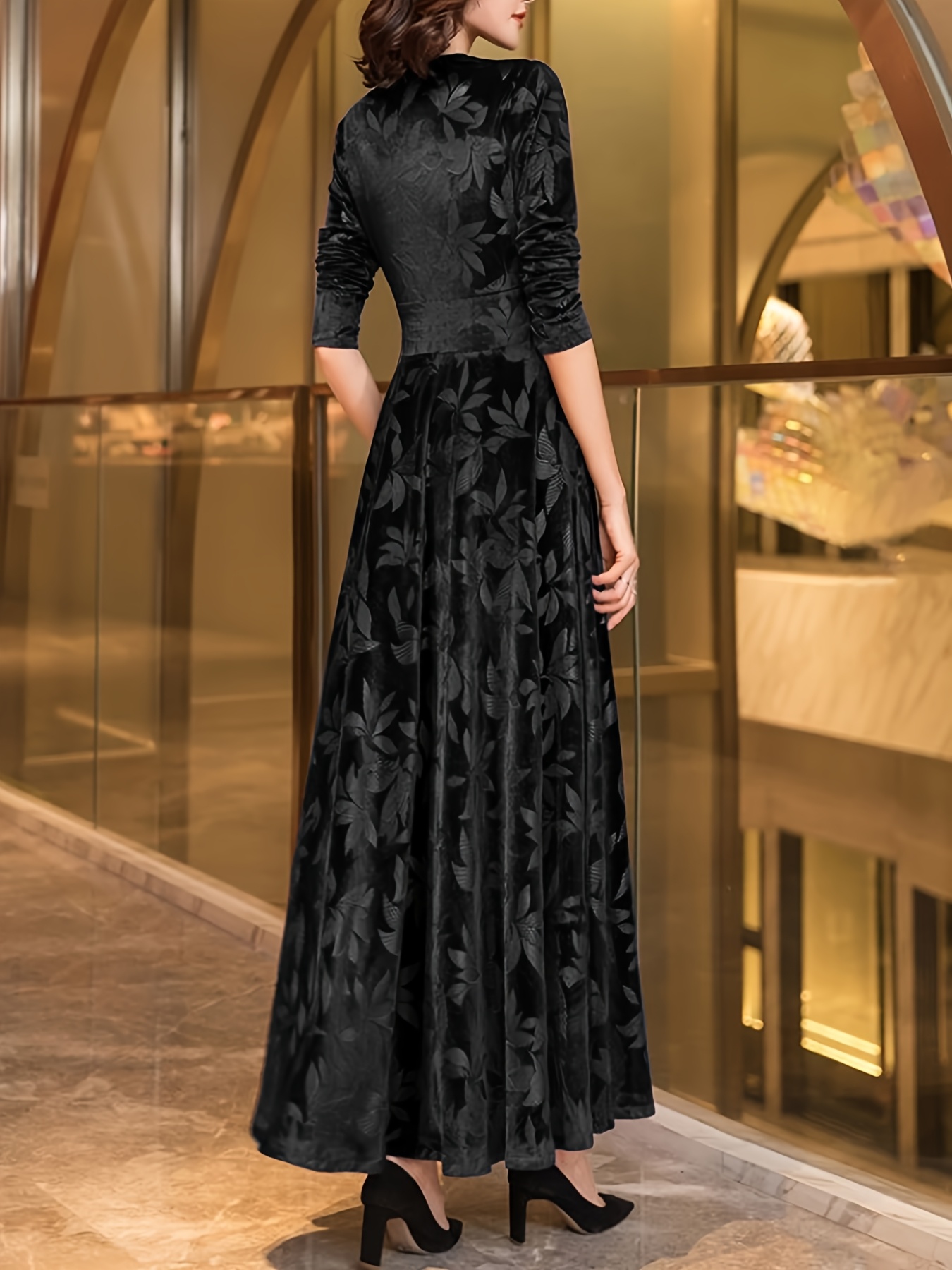 chinese dress ladies Unique Vintage Chartreuse Floral Embossed Velvet Hooded Maxi Dress
