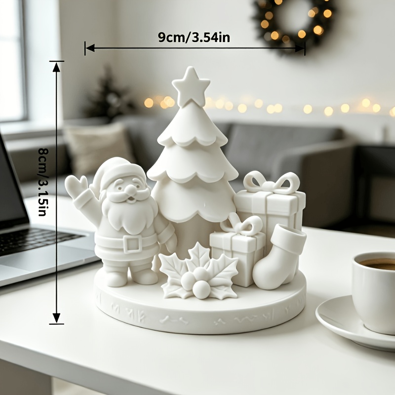 TEMU White 3d Printed Christmas Tree Santa Reindeer Snowman Table Ornament Holiday Decor Gift