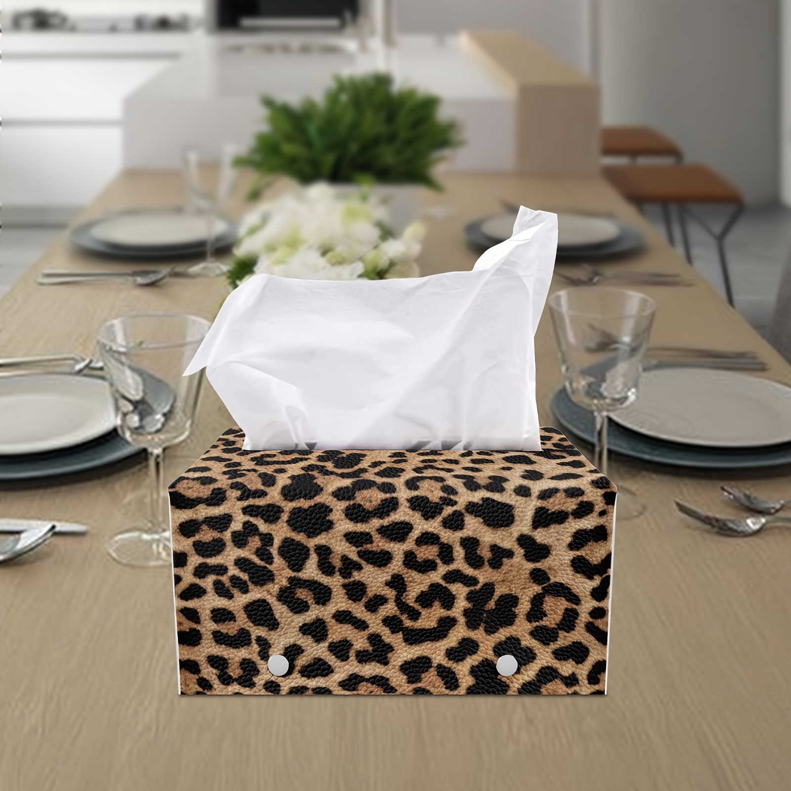 

1pc Vintage Brown Leopard Print Rectangular Leather Tissue Box Holder, For Kitchen, Bedroom, Living Room, Bathroom Decor, Home Accessory, Pu Leather Tissue Holder