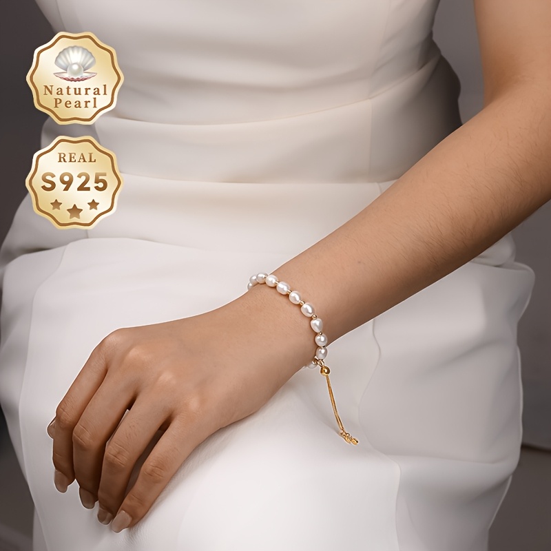 Freshwater Pearls Bracelet S925 Silver 5-7mm Rice Shape Adjustable Length
