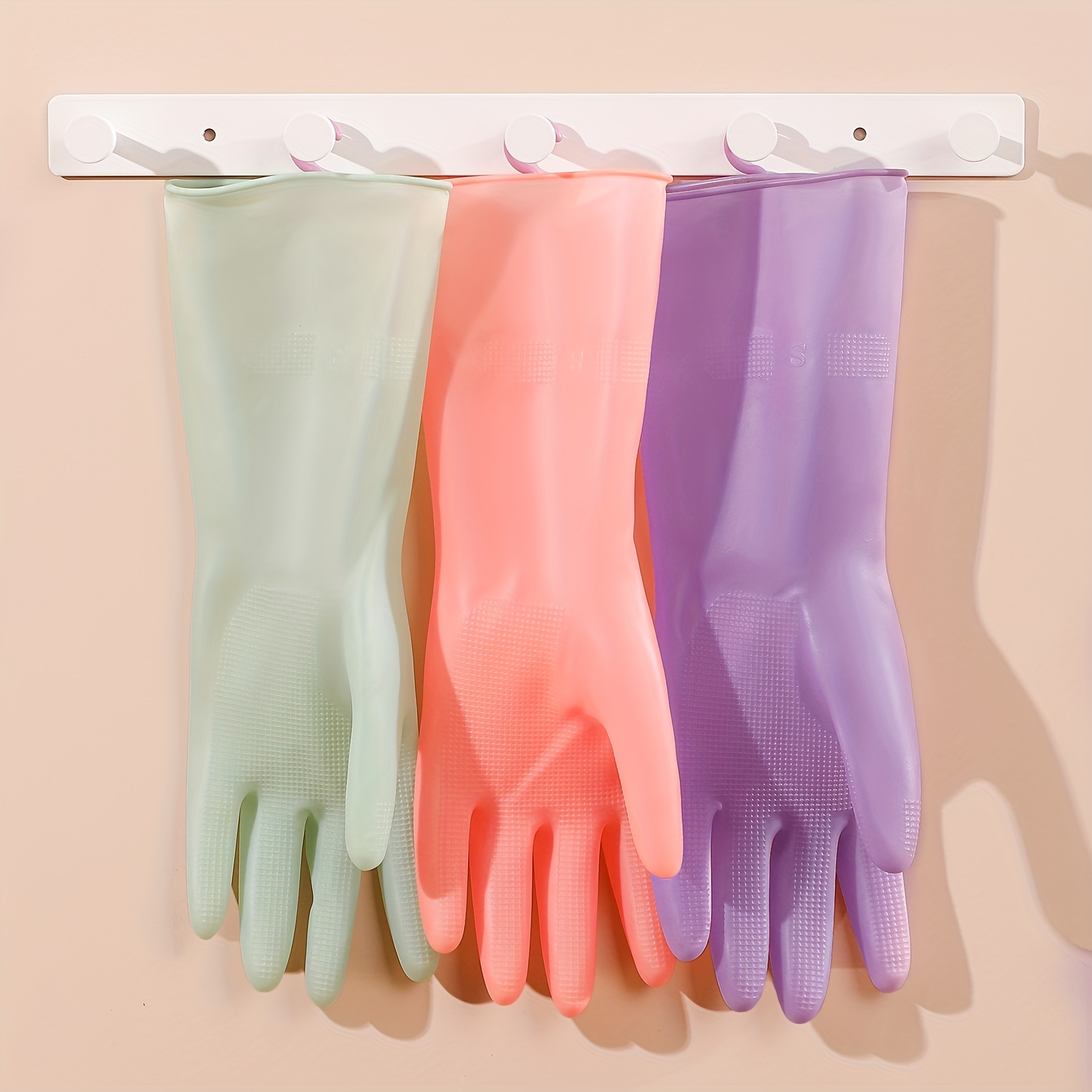 3 pairs of pink silicone cleaning gloves - waterproof, non-slip grip for kitchen, bathroom, laundry |   rubber dishwashing & household gloves, alcohol-free material details 6