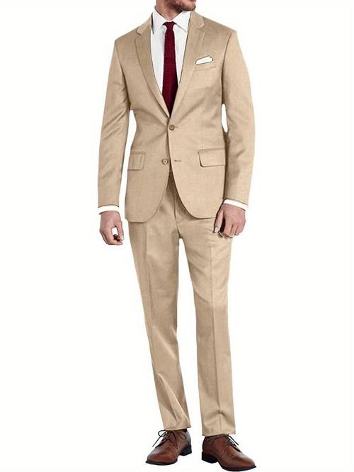 mens solid color twill suit 2pcs set jacket and pants