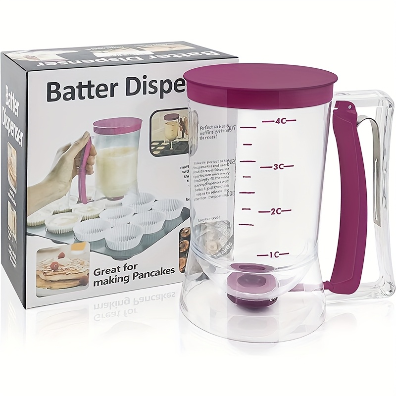 TEMU Pancake Batter Dispenser - Batter Separator Cupcakes Pancakes Cookie Cake Batter Dispenser - Baking Supplies For Griddle, Measuring Baking Tools Pancake Batter Dispenser (purple)
