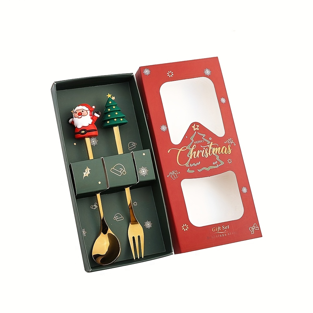 Image of 2/4/6pcs Of Christmas Creative Stainless Steel Spoons, Coffee Stirrers, Fruit Forks, Cute Coffee Spoon Sets, Stainless Steel Stir Christmas Spoons, Suitable For Christmas Parties In Restaurants