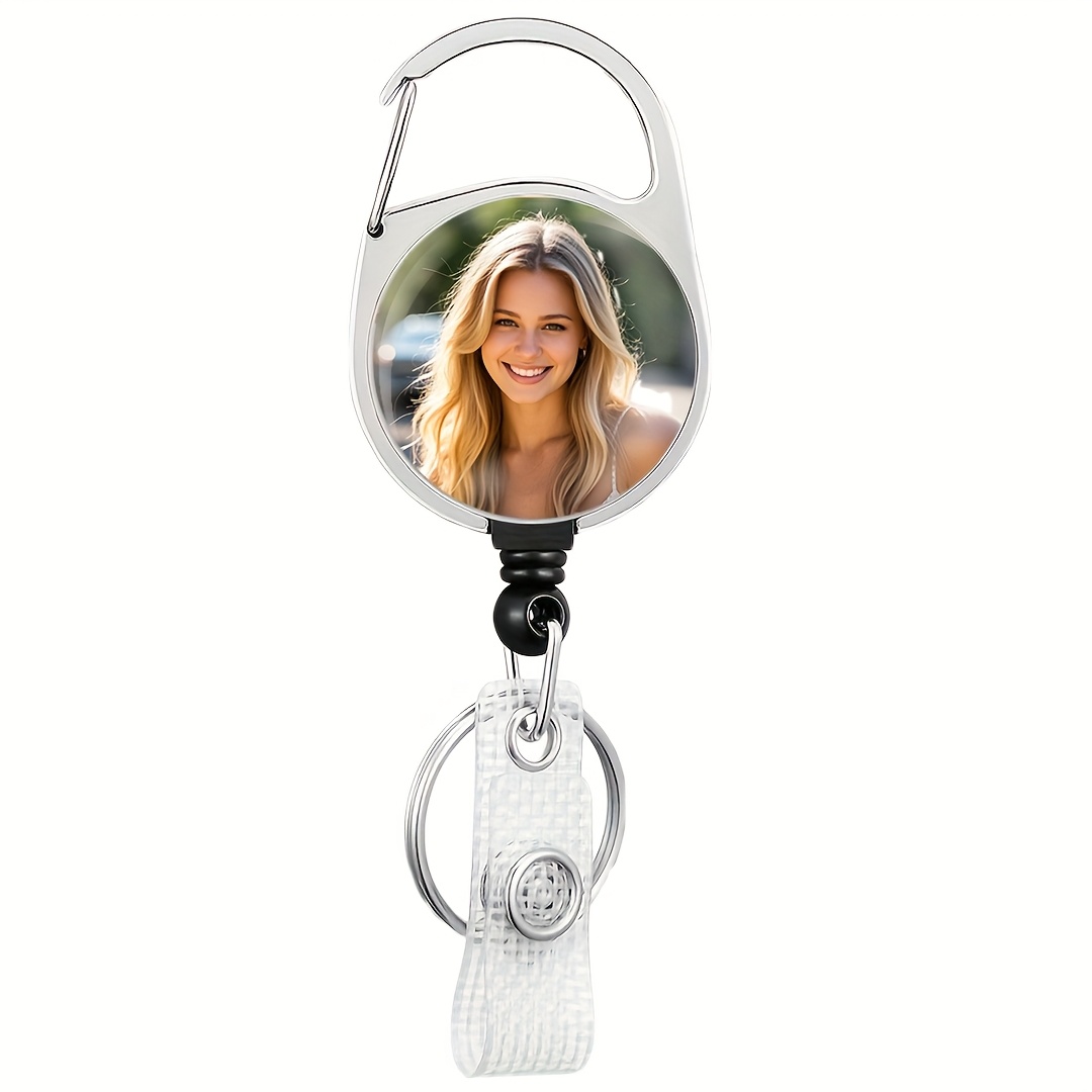 2d 1pc Photo Custom Heavy Duty Retractable Badge Reel Badge Holders With Clip And Keyring