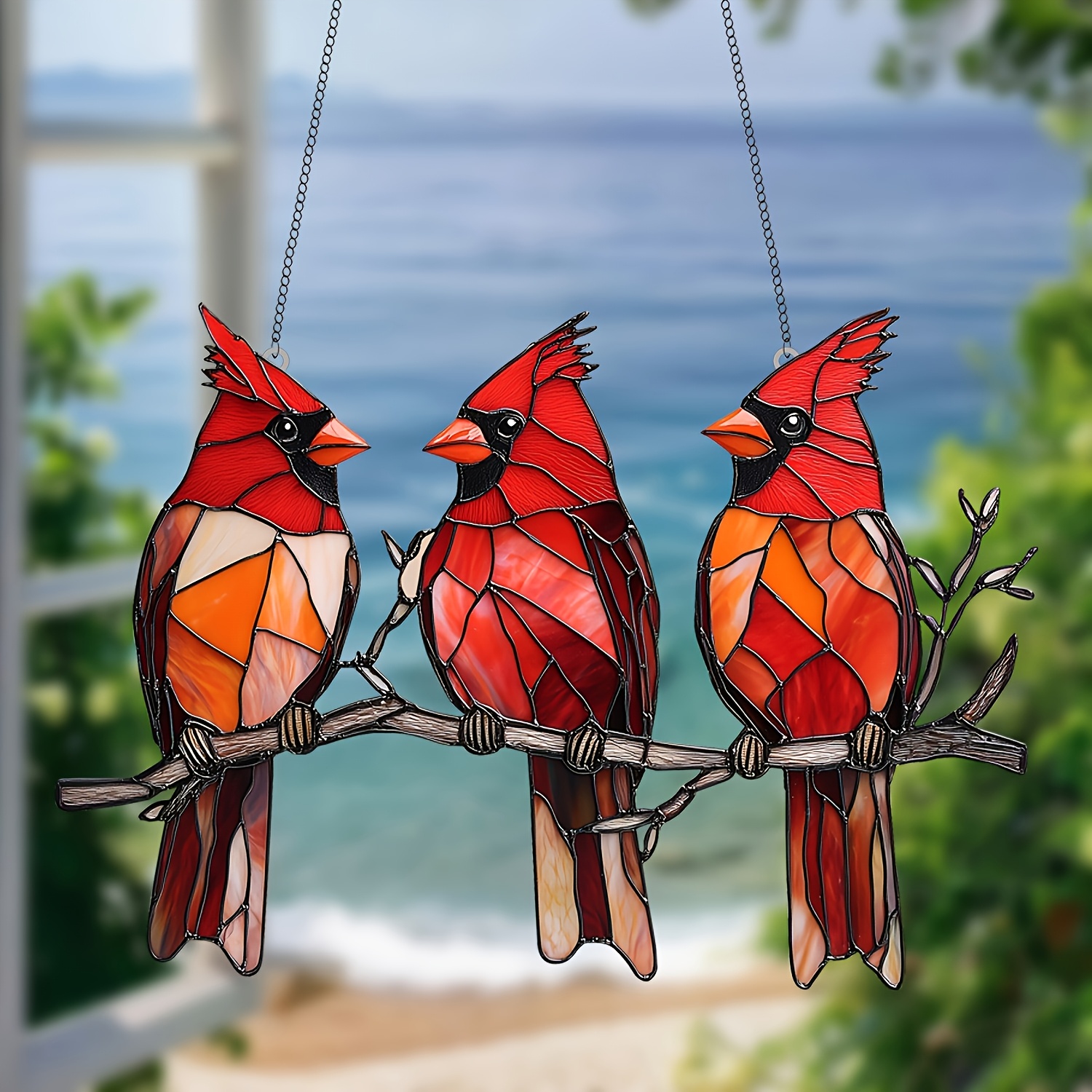 

2d Flat, Stained Glass Bird Garden Suncatcher, Acrylic Window Hanging Decor, 7.9x5.5 Inch, Animal Theme Wreath Ornament, With Perfect Gift , For Home & Garden, Wedding & Decoration