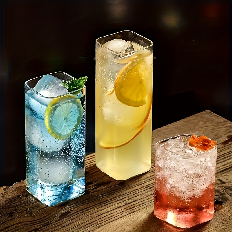 6pcs 4pcs 2pcs square drinking glasses square glass cups transparent   modern glassware mixed drinkware suitable for cocktails coffee juice beer 250ml 400ml 500ml