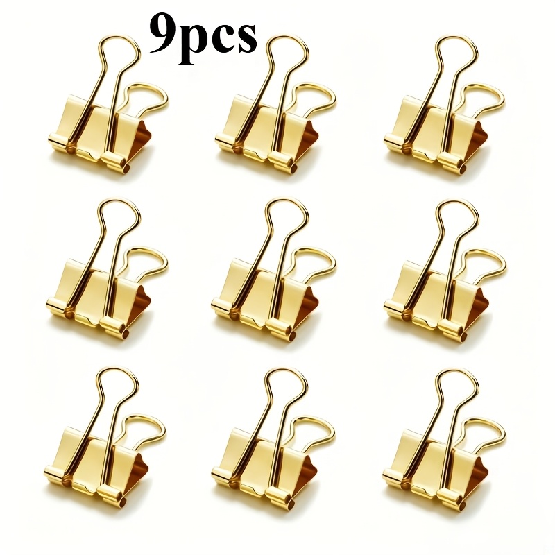 TEMU 9pcs Pinces à papier dorées de haute qualité 25Mm en métal pour bureau, pinces de fixation à feuilles mobiles, pinces à queue longue, utilisées