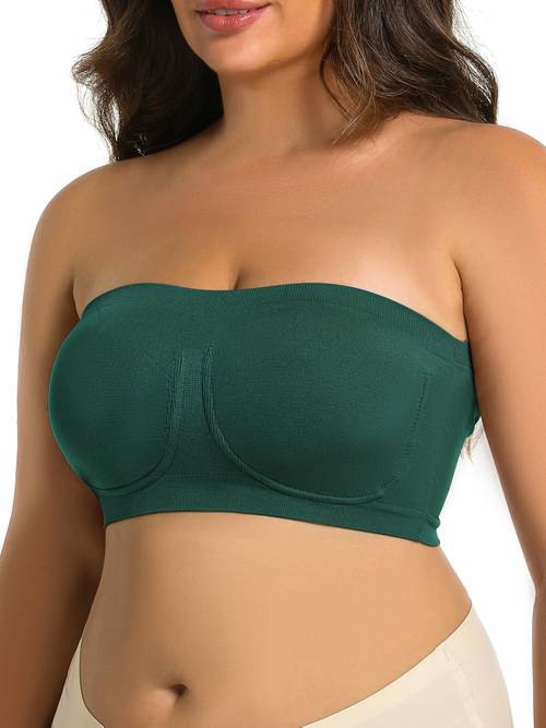 1pc womens plus size bandeau top strapless and underwire free elastic lingerie bustier breathable solid comfortable all match size bra womens anti slip bustier bra wear