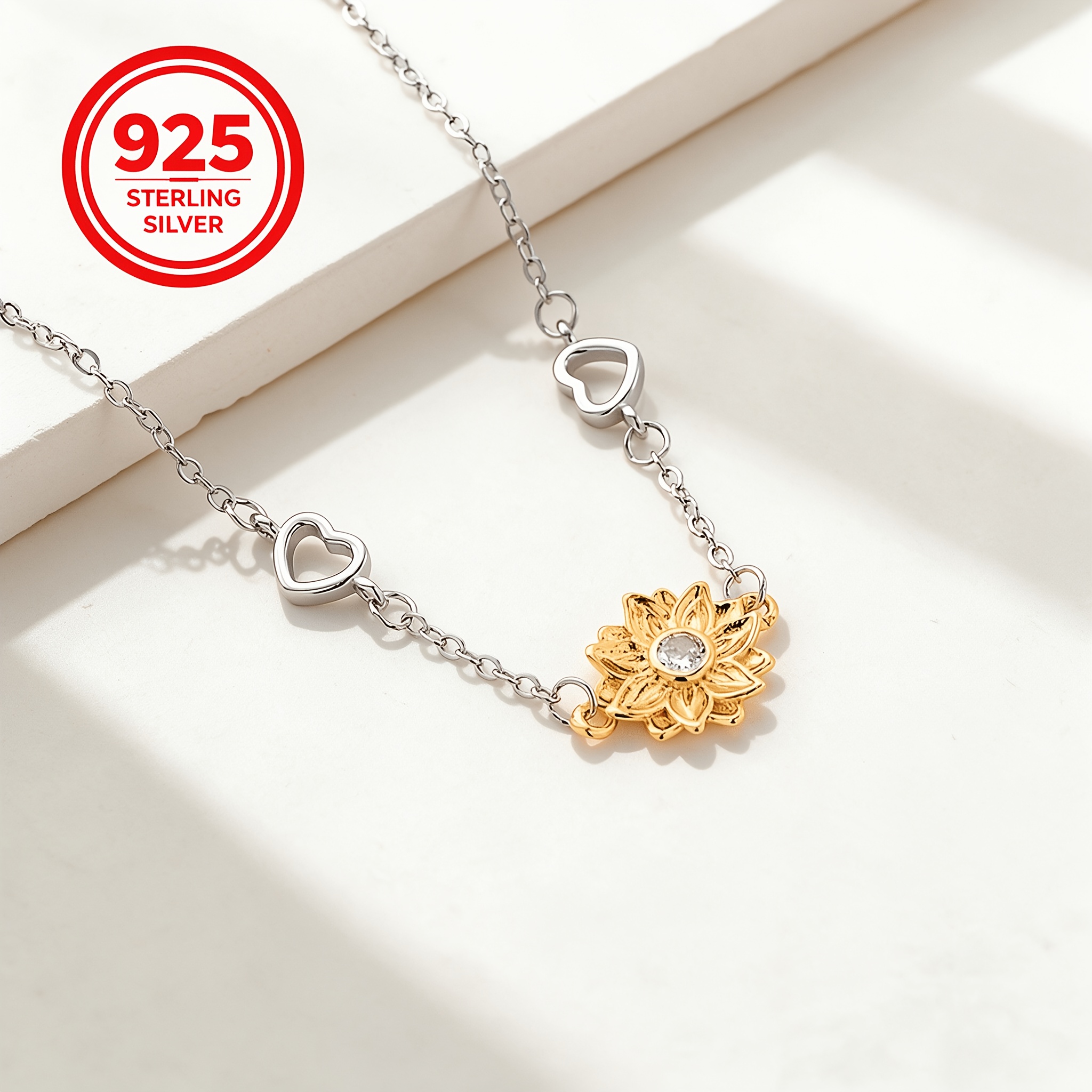 925 Silver Sunflower Daisy Flower Bracelet, Light Luxury Gift