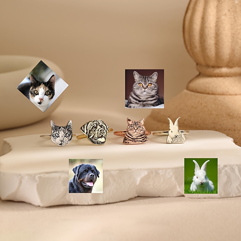 Custom Photo Engraved Pet Portrait Ring, Personalized Gift