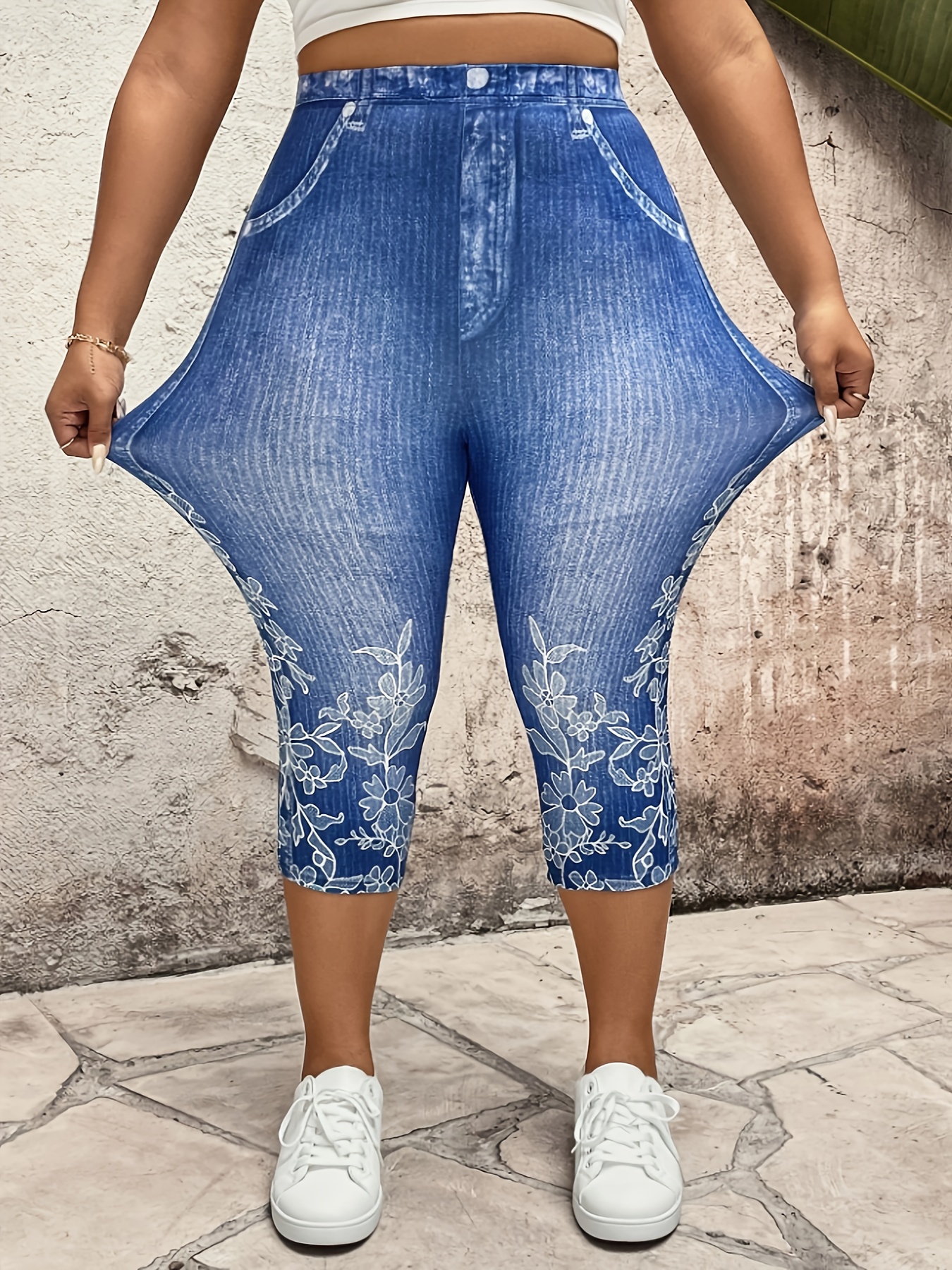 plus size womens high stretch denim capri pants Temu Australia