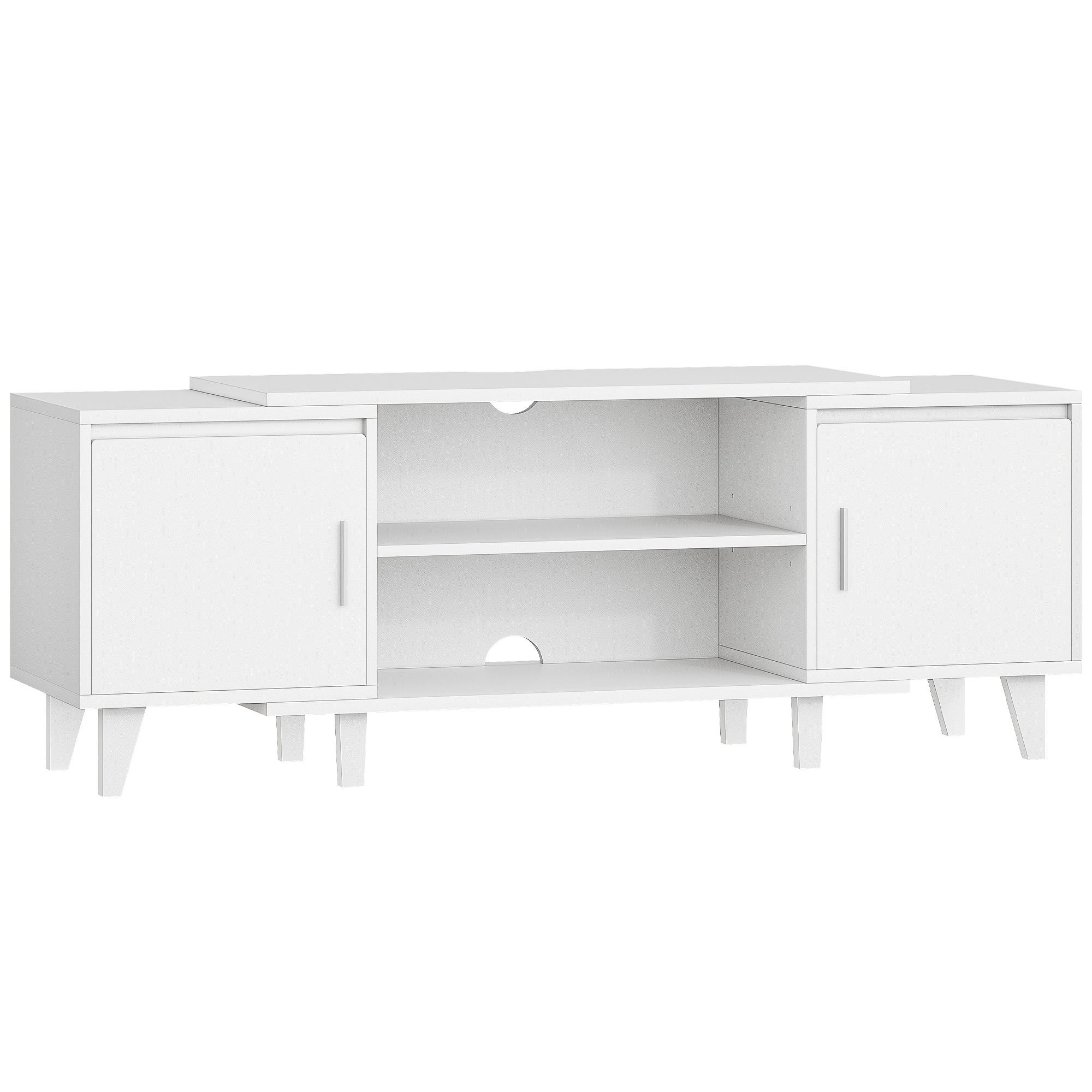 Tv Cabinet, Tv Cabinet, For Tvs Under 60 Inches, Tv Stand With 2 Cabinets And 2 Open Spaces, 40 X 140 X 51.5cm, For Living Room, Bedroom, Dining Room, White