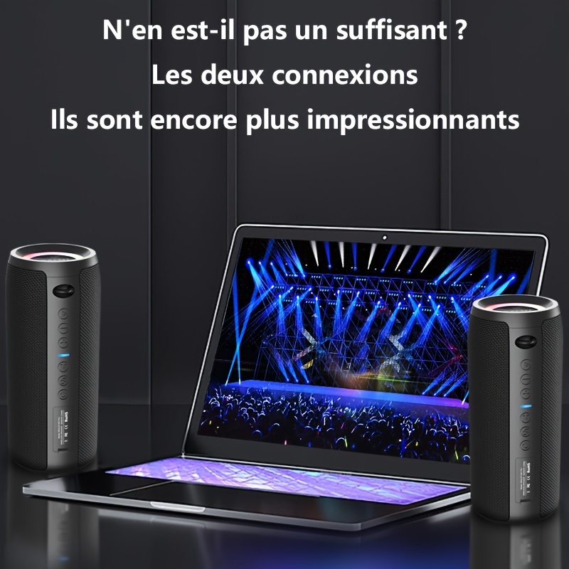 S51 Pro 40W Enceinte portable sans fil avec   de basses, double appairage, 24 heures dautonomie, son stéréo puissant, basses profondes. Câble de chargement et câble auxiliaire, carte TF USB Plug-in 6