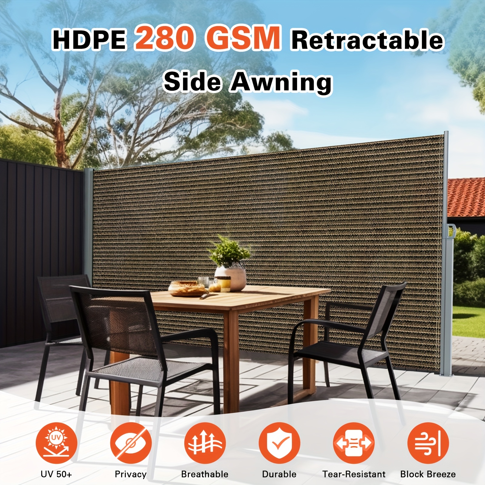 Retractable Side Awning - Folding Privacy Screen | Waterproof & UV-Resistant Outdoor Shade Divider for Patio, Garden, Balcony & Commercial Use Easy Install with PU Coating