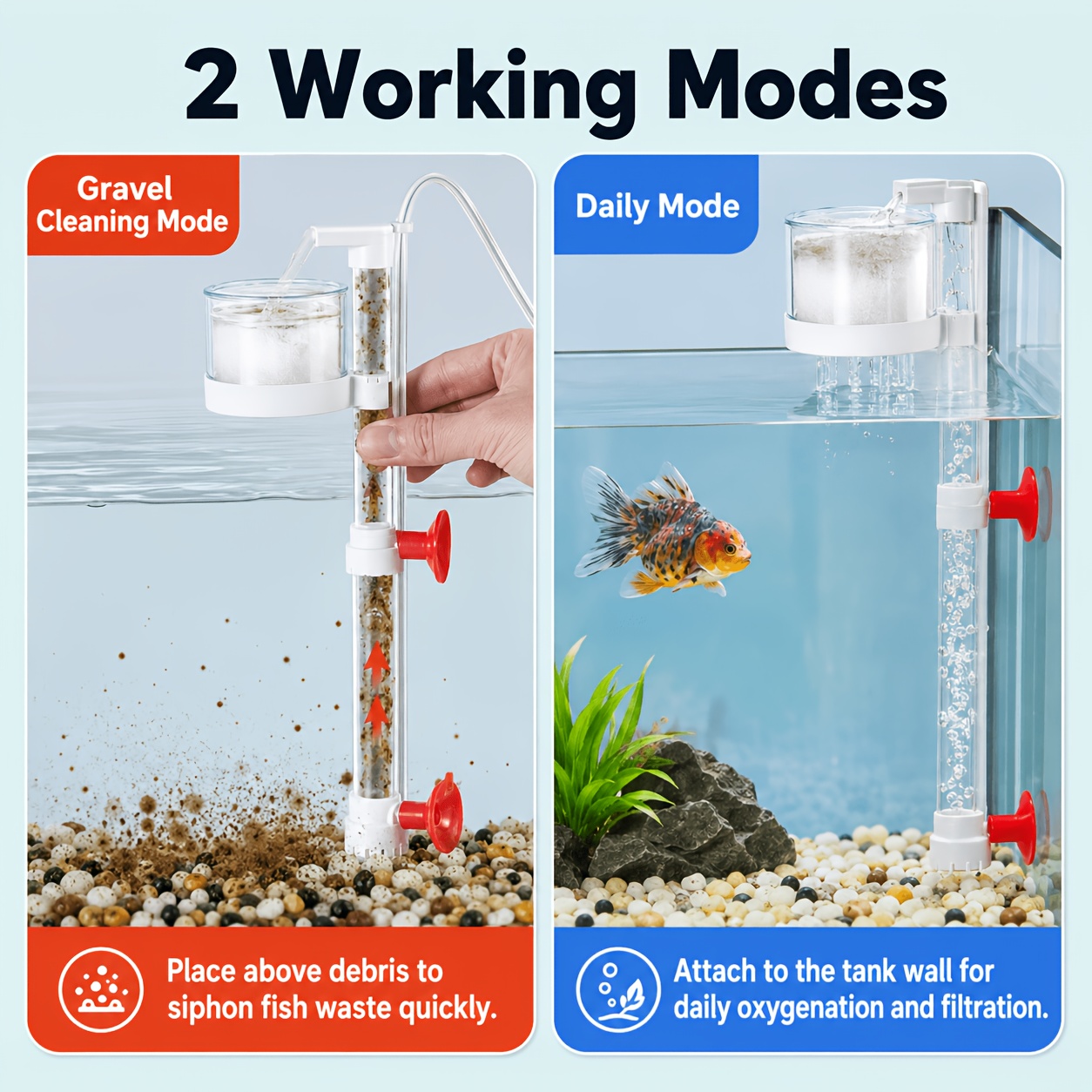 TEMU Air- Aquarium Filter Cleaner & Gravel Vacuum System With Water Circulation & Oxygenation - Fish Waste Collector Suitable For Fish Tanks,
