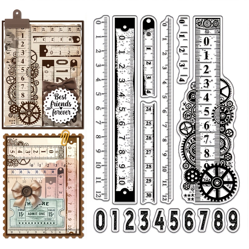 E-shop Vintage Lineal-Skala Klarstempel, Kartenherstellung Vintage-Zahl transparenter Stempel, -Lineal transparenter Stempel für Kartenherstellung, DIY