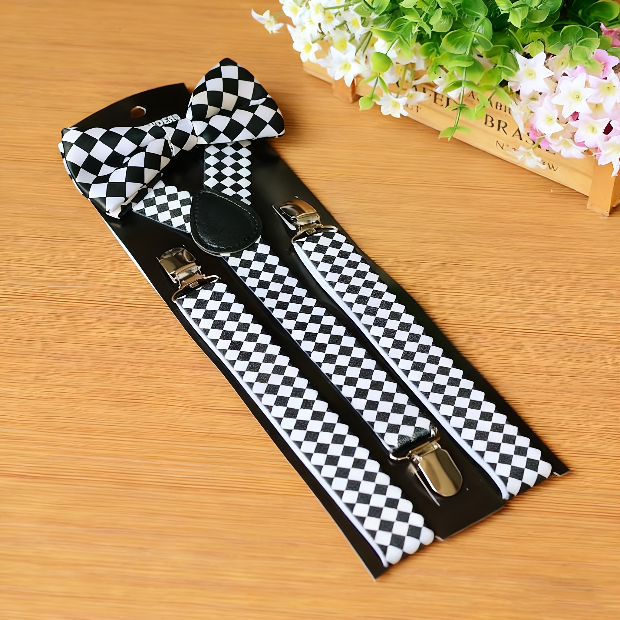 TEMU Ensemble de 2 bretelles extensibles à carreaux noirs et de style avec , cadeau idéal pour et , ensemble polyvalent et pour les fêtes et les
