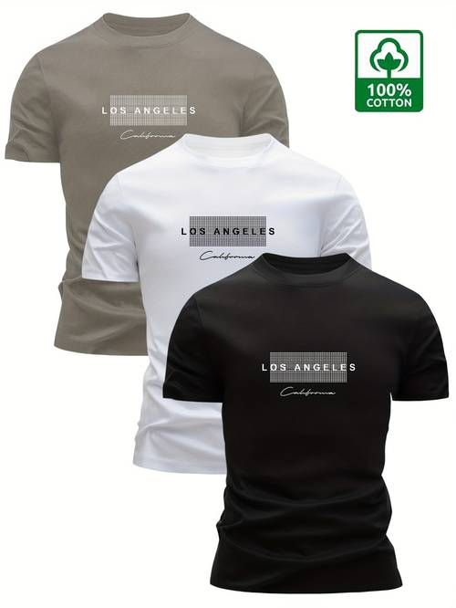 3 stück 100% baumwolle t-shirts fit kurzarm rundhals, ideal für sport & outdoor, atmungsaktive sommer casual shirts mit schriftzug-motiven, nicht-basis für dezente applikationen, handwäsche (nein)