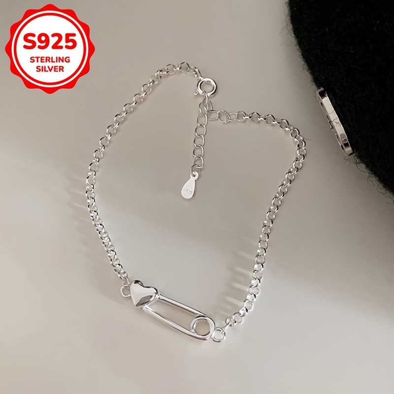 Heart Shaped Paperclip Bracelet 925 Silver 2g