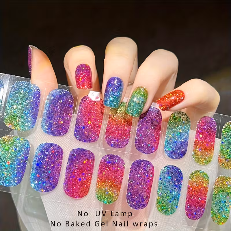 22pcs Macaron Glitter Gel Nail Wraps