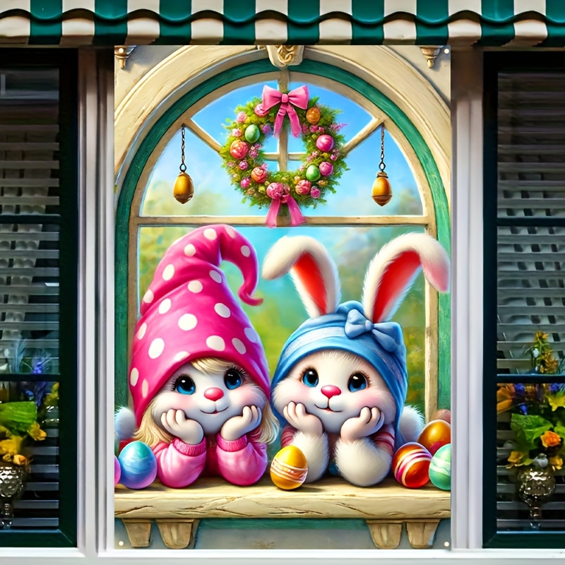 

Easter Bunny Window Banner - 31x47" Fun Rabbit Design, Polyester Door & Outdoor Decor For Home, Yard, Garden, Lawn - No Power Needed, Window Banner, Lawn Decor