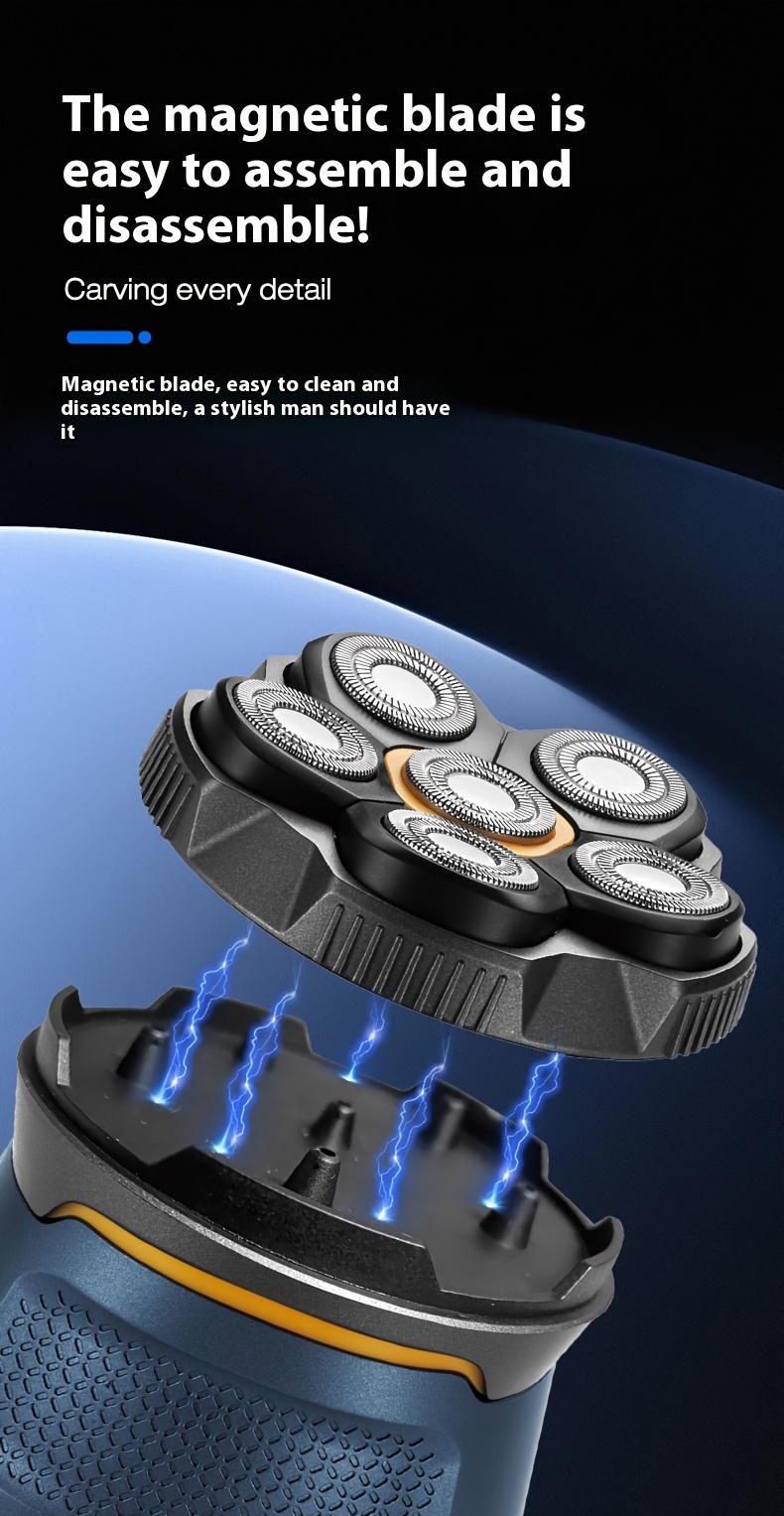 6-in-1 6D Bald Head Shaver & Clipper - Lithium-Ion Electric Razor with Smart Display, 1400mAh Battery, Type-C Charging, 2-Speed Adjustable, Self-Cleaning & Travel Lock - Men's Hair Removal Tool for Home & Travel (Ideal Gift for Men