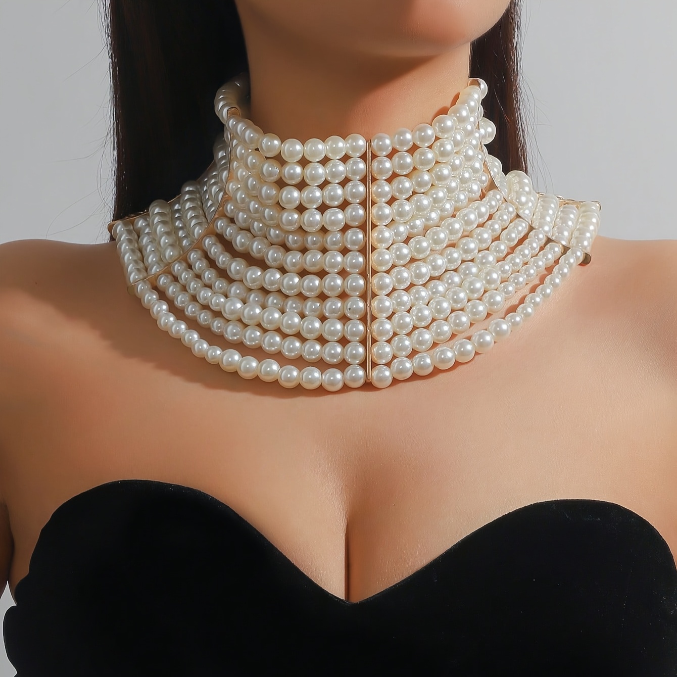 

A Light Luxury Exaggerated Sexy Pure Hand-woven () Pearl Stainless Steel Necklace Necklace Temperament Style Wedding Dinner Fashion Accessories For Women