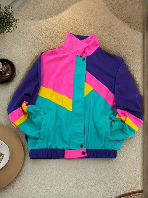 womens casual color block jacket
