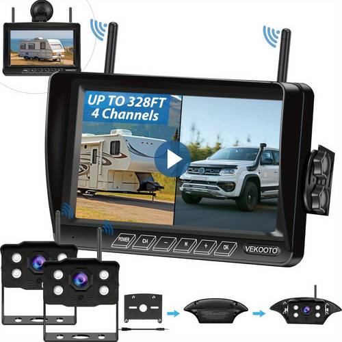 hd 1080p 7 monitor with 2pcs rv backup camera wireless bsd system pre wired for system recording rear view camera with clear night for trailer camper truck