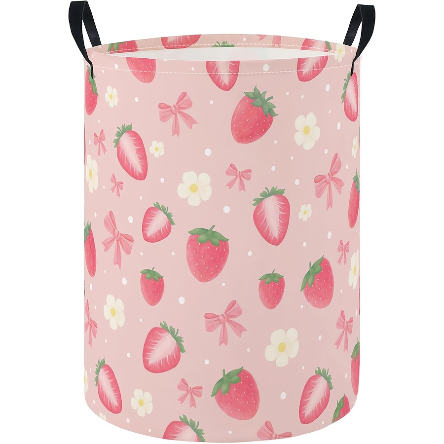 TEMU 1 panier de rangement avec nœud de fraise rose, un joli et frais panier de rangement , paniers d'étagère