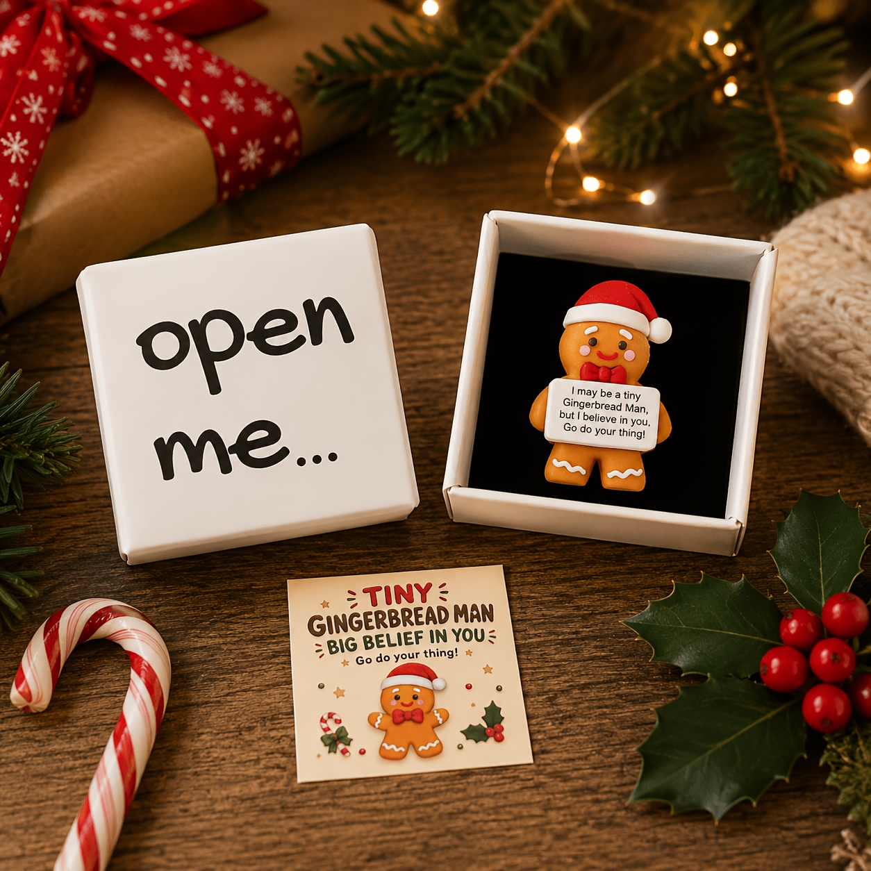 TEMU Christmas Gingerbread Man Themed Gift Box, With Warm Encouragement Card And Festive Additions, Suitable For Christmas Exchange, Year-end