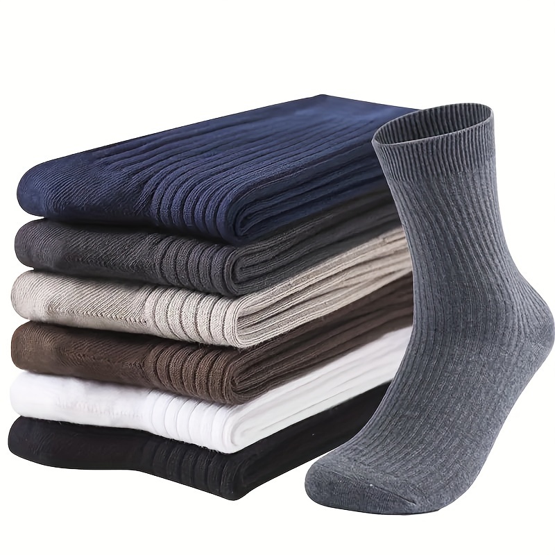 

6 paires de chaussettes premium en tricot à rayures pour hommes - Anti-humidité, couleurs unies, design long tube, chaussettes respirantes, lavables en machine