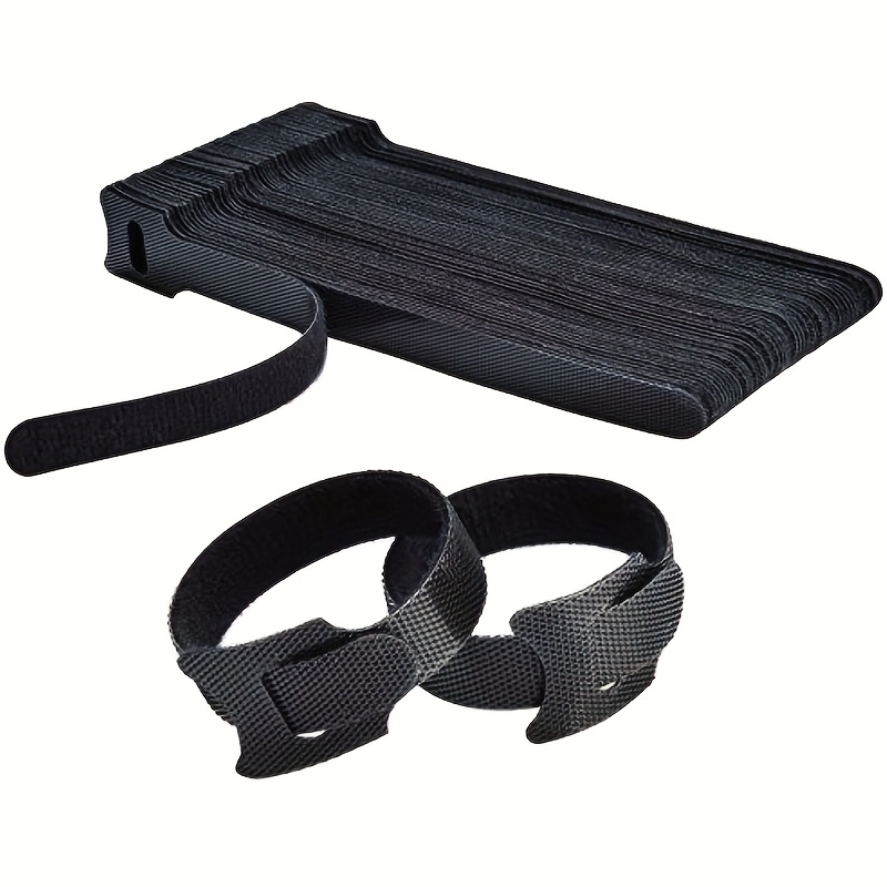 TEMU 50pcs Reusable Cable Ties - 6-inch Adjustable Cord Straps For Wire Management & Organizing - Premium Microfiber Cloth Hook Loop Ties In Black