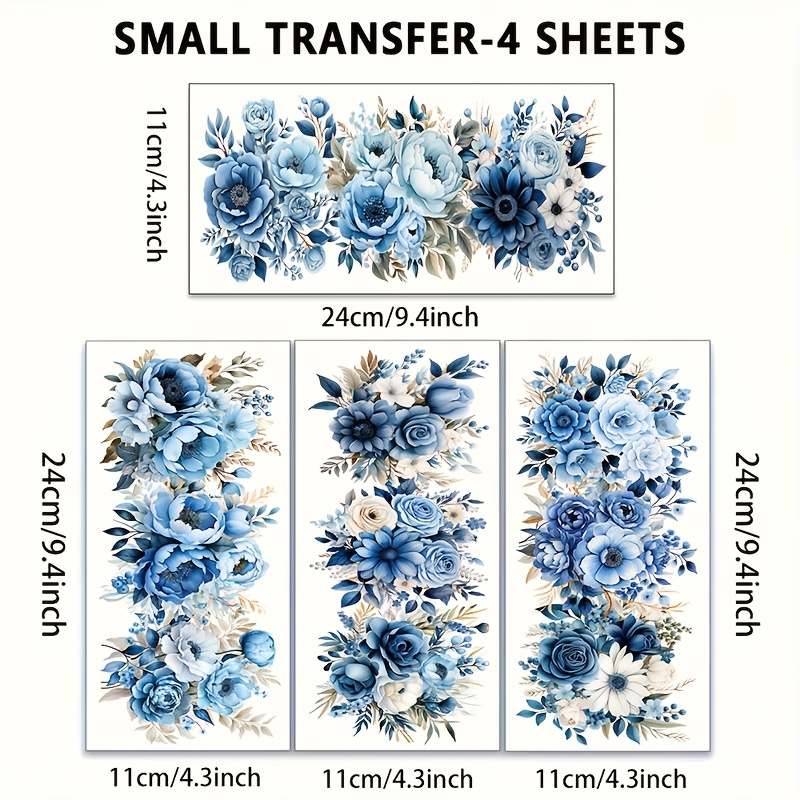TEMU 4pcs Friction Transfer Blue Rose Flower Themed Furniture , Suitable For Photo Albums, 9.45x7.48 Inch Craft Supplies And High-quality Craft Kits,