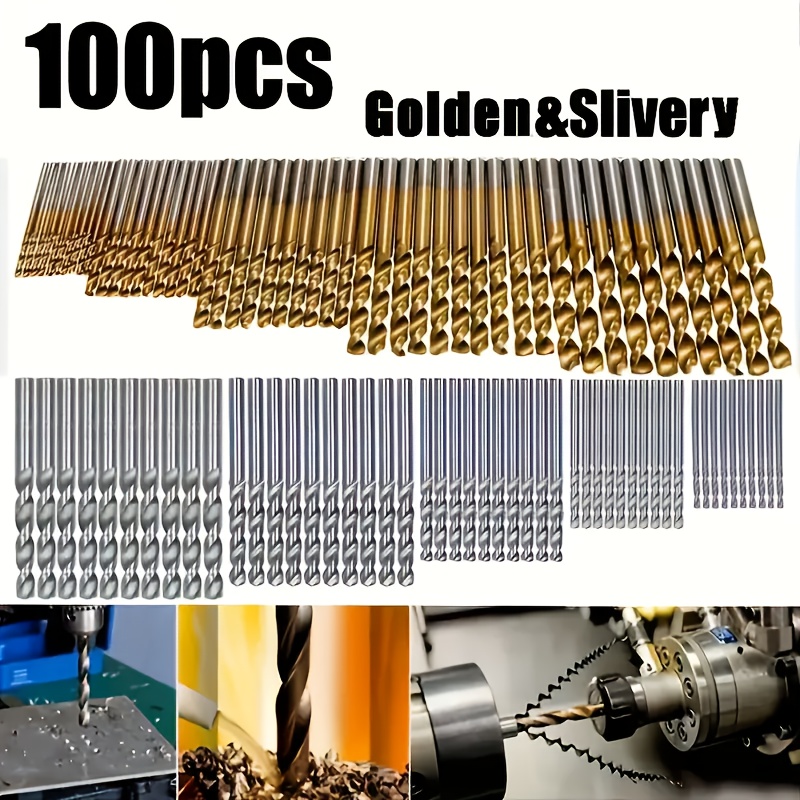 

100pcs Titanium-coated Steel Mini Drill Bit Set, 1-3mm - Precision Straight Shank For Diy Projects & Handheld Electric Drills