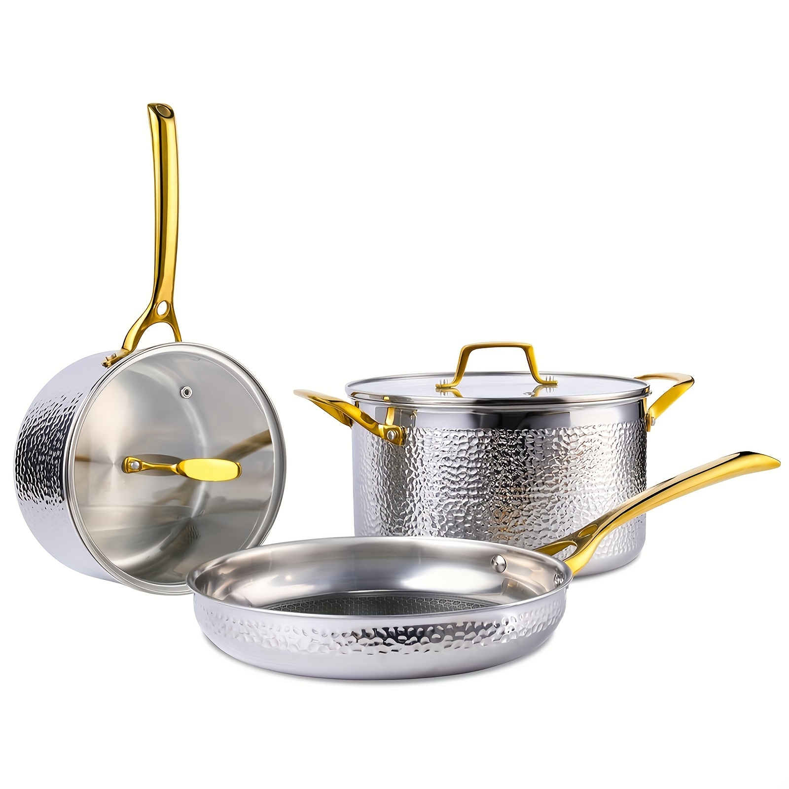 5pcs stainless steel pots pans set luxury golden tri ply Temu