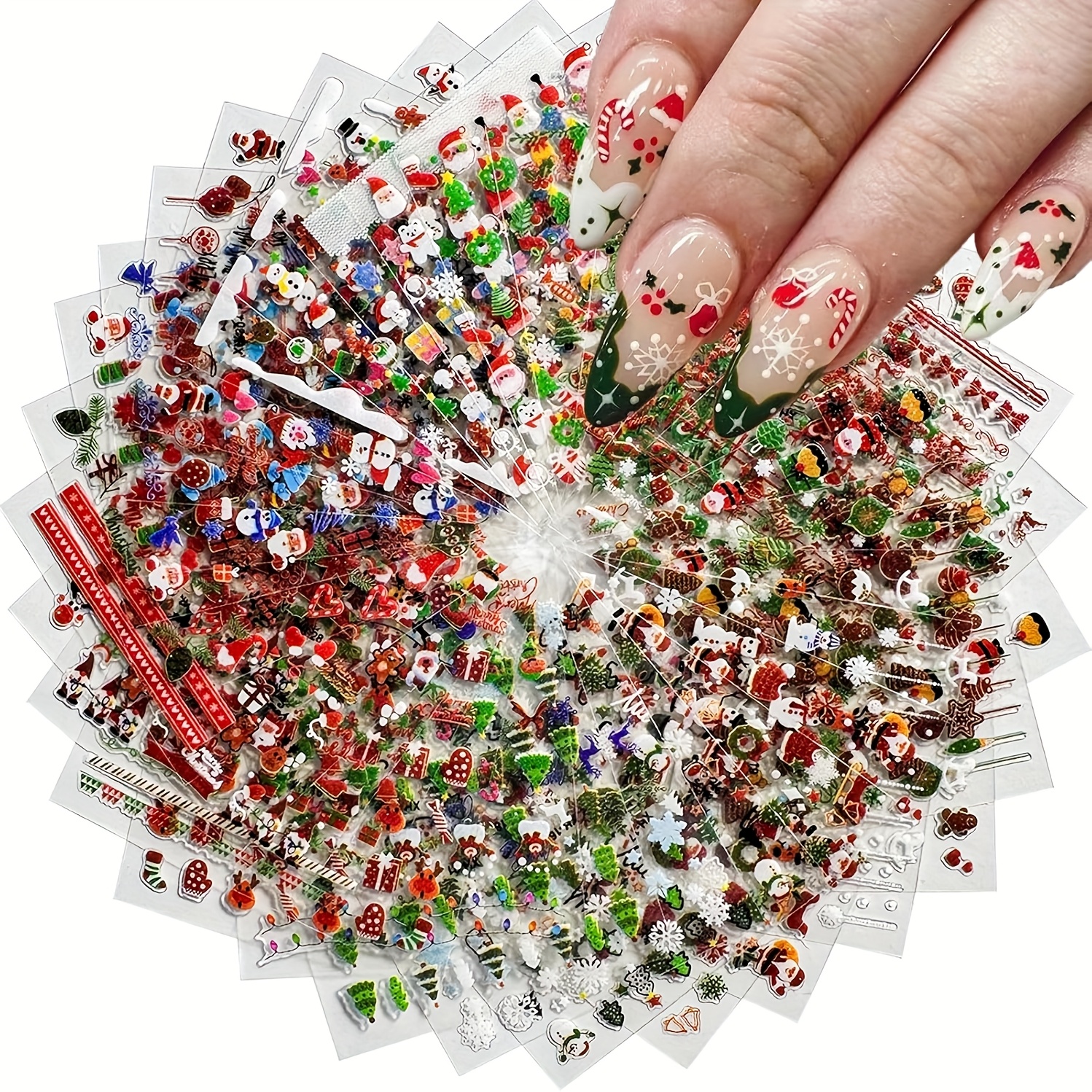 Image of Set Of Christmas Nail Art Stickers Decals Self-adhesive Snowflake Claus Reindeer Snowman Nail Supplies Holiday Nail Art Additions