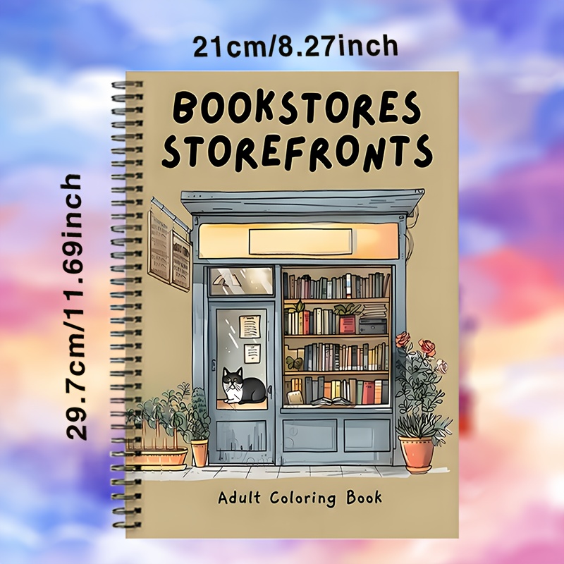 Image of 20-page Bookstore Theme Adult Coloring Book, Intricate And Delicate Line Designs, Stress Relief And , Creative Holiday And Birthday Gift, Art Collectible Illustration Book