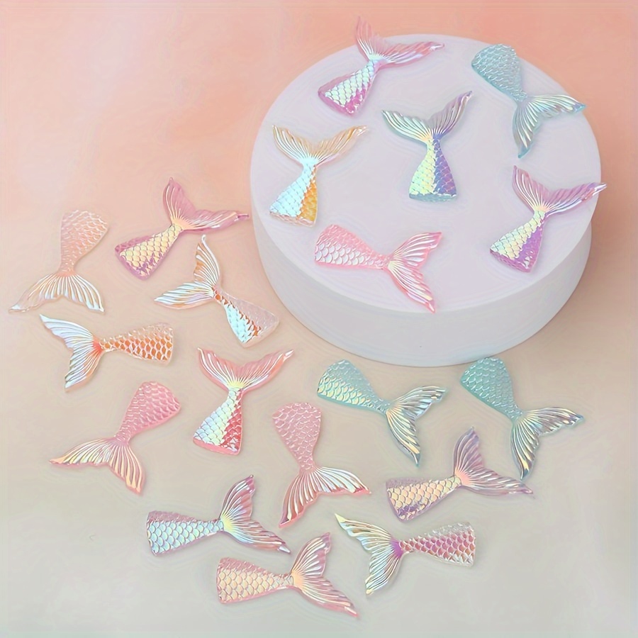 

10-pack Iridescent Mermaid Tail Hair Accessory Bases For Diy Clips And Decorations, Resin Material